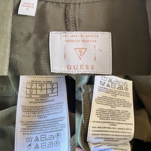 GUESS Army Green Shorts Romper One-Piece Jumpsuit Belt 3/4 Sleeves Olive Green 0 - Picture 4 of 4
